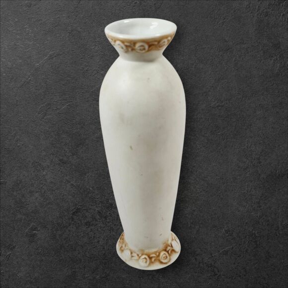 Vintage Porcelain Bud Vase w/ Cherubs Likely Lefton Embossed Putti 7" Tall #1597 - Picture 2 of 10